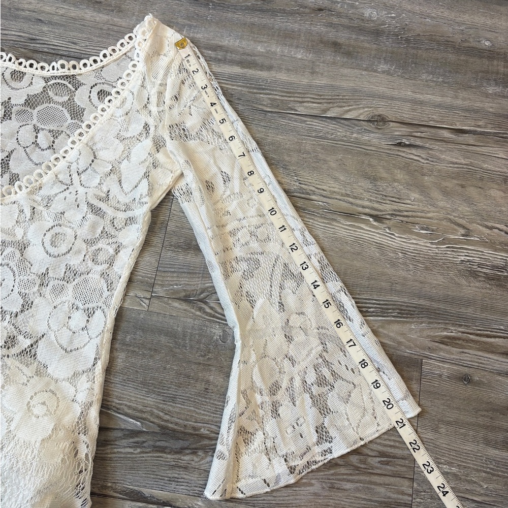White Lace Midi Dress | Bell Sleeves | Deep V Neck | Boho Romantic - Picture 8 of 11